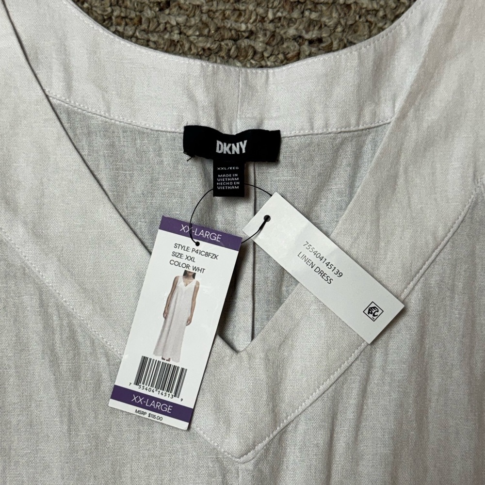 DKNY White Sleeveless V-Neck Linen Maxi Dress, size XX-Large, NWT - Picture 6 of 9